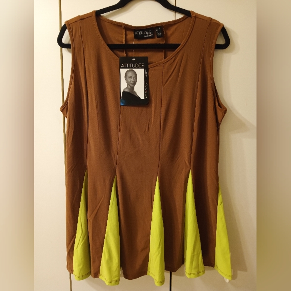 Attitudes By Renee Brown and Green Women's Top! NWT!